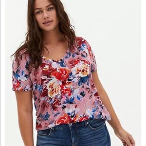 Torrid girlfriend tee heritage slub floral rose pink
